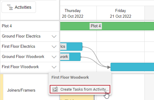 The drop-down menu that appears against activities