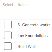 Check boxes to the left of activity names in the spreadsheet