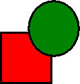 A circle in front of a square