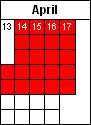 Week numbers appear in the cells at the start of each week