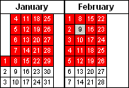 Past dates shown in calendar cells