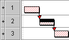 Three tasks are linked, but only the middle task is complete