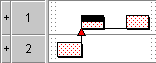 The link ends on a completed portion of the task on bar 1