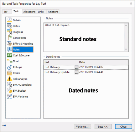 Standard notes and dated notes