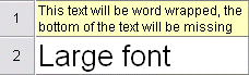 Spreadsheet rows set to auto-size: all text is visible