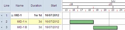 A summary task displayed as a subheading, with all spreadsheet columns populated