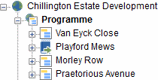 A booked out chart in the project view appears as a blue book with a green arrow