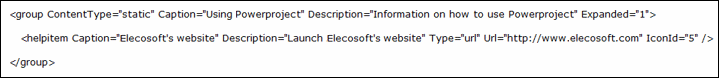 An example helpitem element that relates to a URL hyperlink within a "static" group element