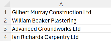 A two-column list of permanent resources in Microsoft Excel