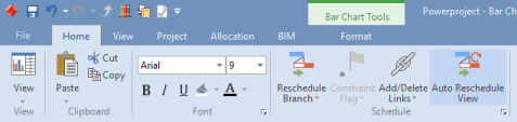 The Auto Reschedule button on the Ribbon