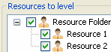 Both the Resource Folder and Resources 1 and 2 are selected in the Resources to level field
