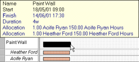 The task duration is 4 weeks. Notice that both allocations show the same effort