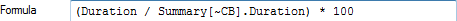 (Duration / Summary[~CB].Duration) * 100
