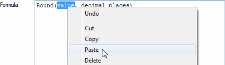 The cut section of the formula is pasted over the word value