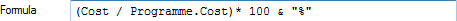 (Cost / Programme.Cost)* 100 & "%"