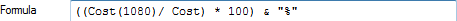 ((Cost(1080) / Cost *100) & "%"