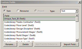 A number of custom fields relating to code libraries
