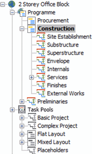 Task pools displayed in the project view