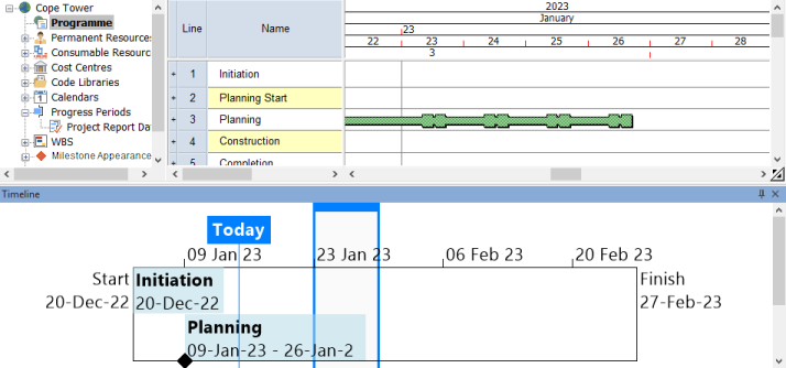 The scroll area shows that the active view covers one week in January