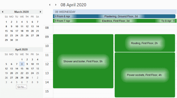A calendar view in Day mode