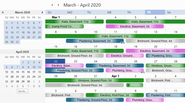 The calendar view displaying information on two months at the same time