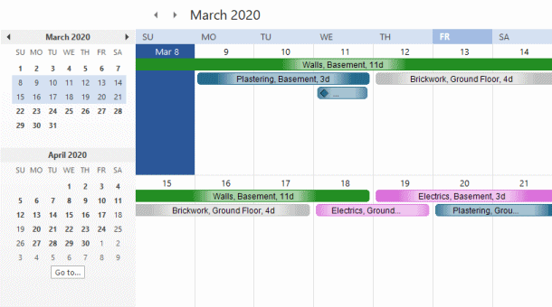 The calendar view displaying information on two weeks at the same time