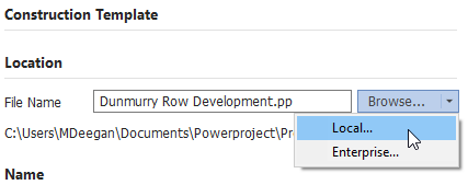 A Local/Enterprise drop-down on the Browse button