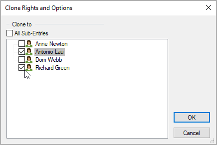 The Clone Rights and Options dialog