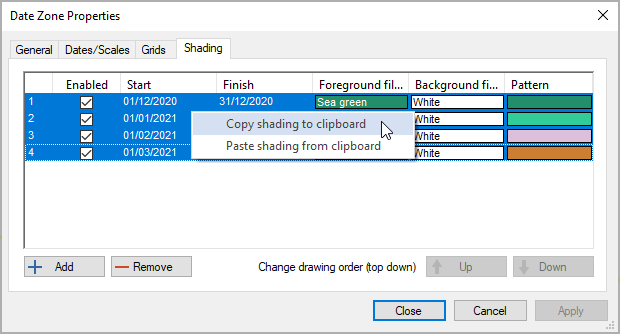 Copying some shading selections on the Shading tab of the Date Zone Properties dialog