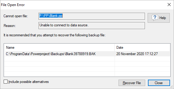 The File Open Error dialog