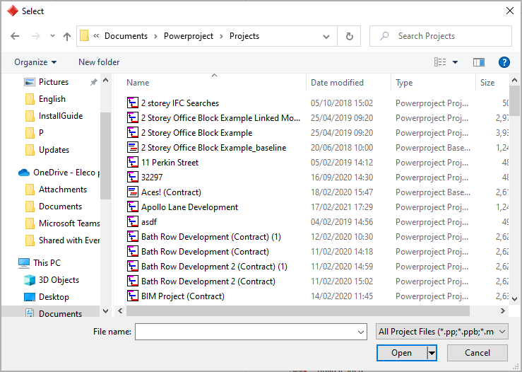 The new dialog with which you can open local projects