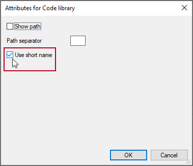 The Use short name' field, highlighted on the Attributes dialog