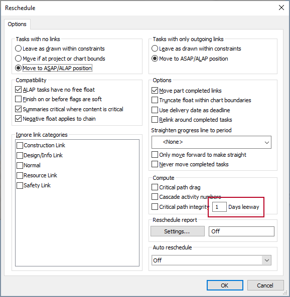 The new 'Days leeway' field, highlighted on the Reschedule dialog