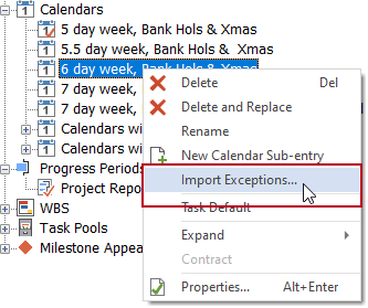 The 'Import Exceptions' right-click menu command