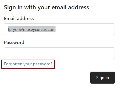 One of the new sign in screens, with an option to reset your password highlighted