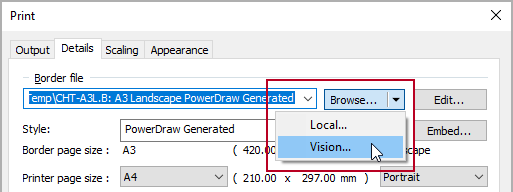 The dropdown on the Browse button, on the Details tab of the Print dialog