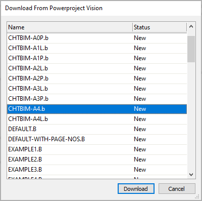The Download from Powerproject Vision dialog