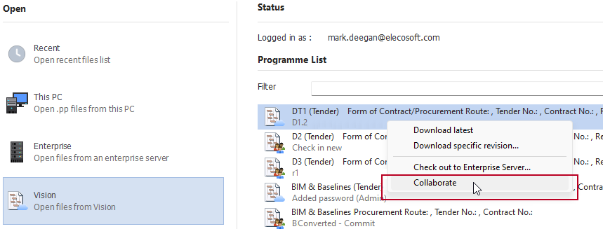 The new 'Collaborate' right-click menu command, highlighted