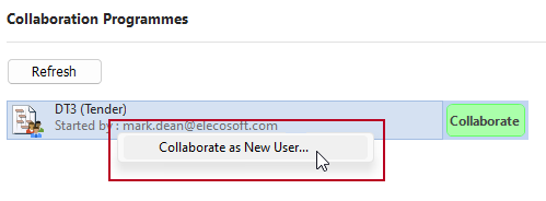 The 'Collaborate as New User' right-click menu command, highlighted