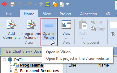 The new 'Open in Vision' command, highlighted on the Home tab of the Ribbon