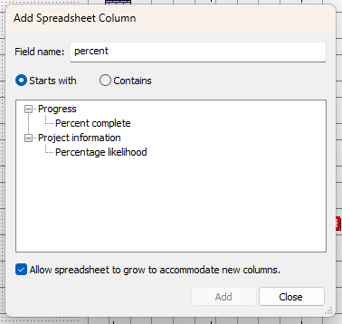 The new Add Spreadsheet Column dialog