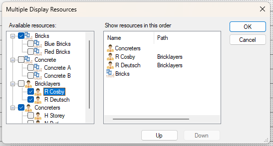 The Multiple Display Resources dialog