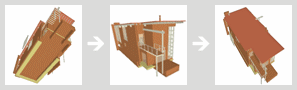 A sequence of images in which a 3D model is being moved downwards