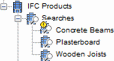 The Concrete Beams IFC product search highlighted in the project view