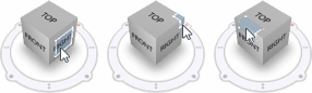 Hovering the mouse pointer over a face, side and corner of the view cube