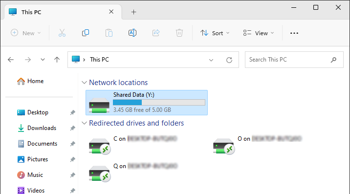 All available drives shown in the Files Share app