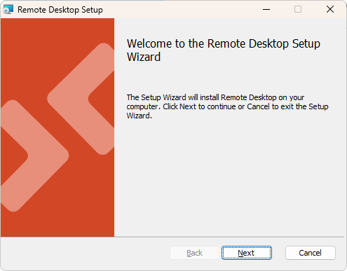 The first screen of the Remote Desktop Setup Wizard