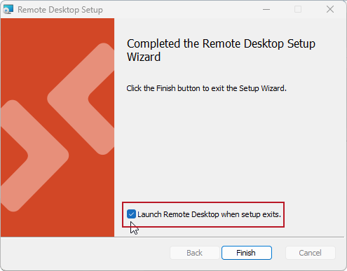 The final screen of the Remote Desktop Setup Wizard