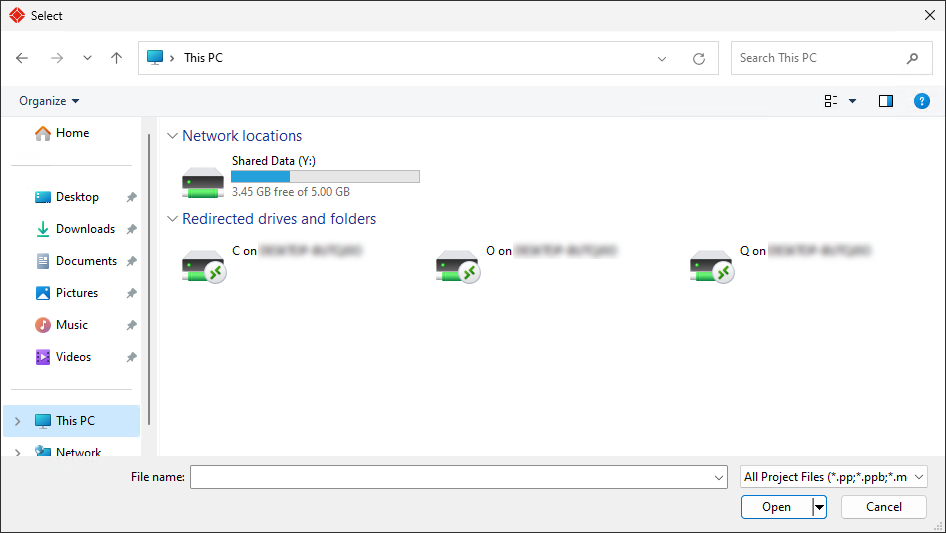 All available drives shown in the Select dialog