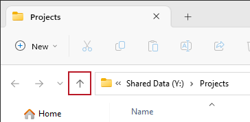 The Up button, highlighted in the Files Share app